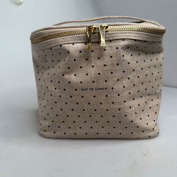 Kate Spade Out To Lunch Lunch Tote Tan Black Polka Dot Gold Zip Top Handle - Picture 9 of 16